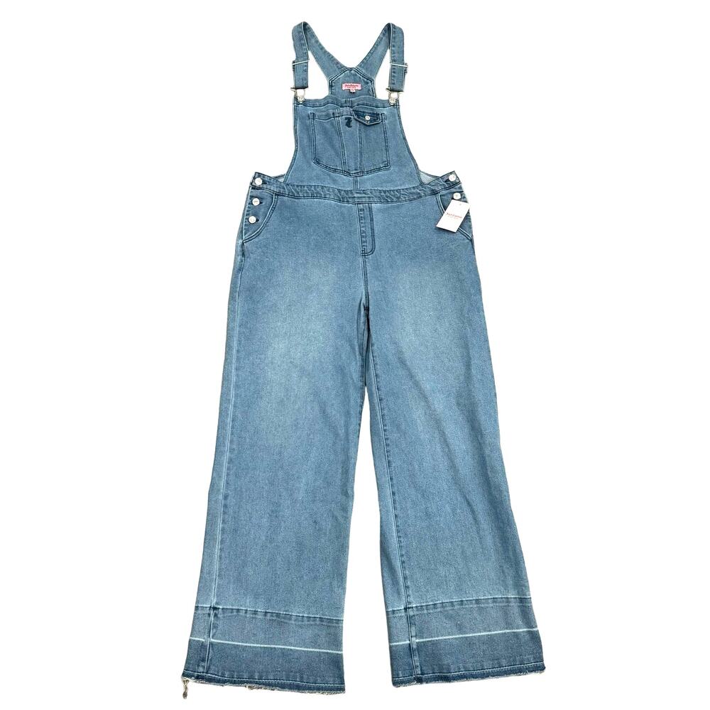 Juicy Couture Wide Leg Denim Stretch Casual Cotton Raw Hem Overalls XXL - Picture 2 of 11